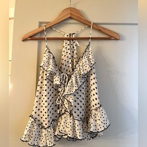 Free People Polka Dot Crop Top Tie Front